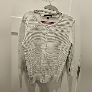 Cable & Gauge Light Gray Textured Stripe Cardigan Sweater Women’s Small